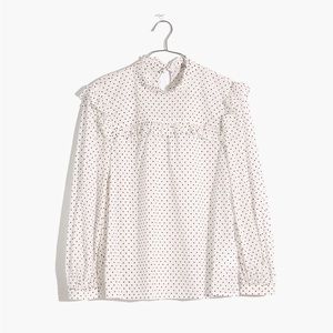 Brand New Madewell Mockneck Ruffle Top in Flocked Dot